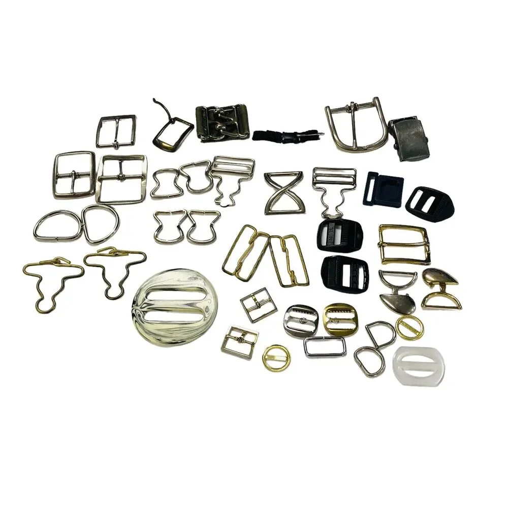 Belt Buckles Scarf Slides Vintage Lot of 39 Metal Plastic Cloth